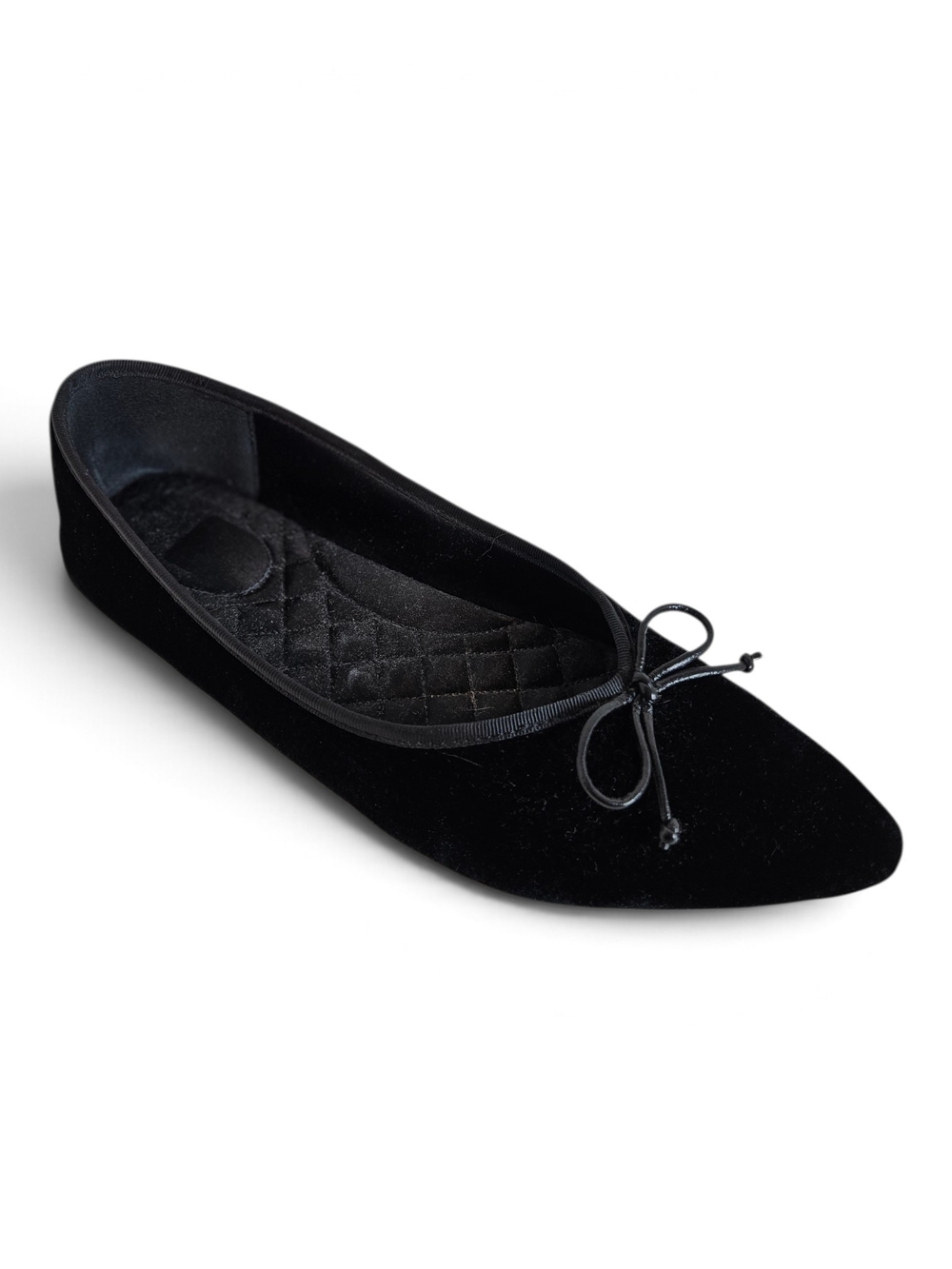 Birdies Goldfinch Velvet Ballet Flats Women 9.5 Point Toe Bow Quilted Insole Blk